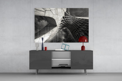 Monumental Lattice Arch Monochrome Glass Wall Art