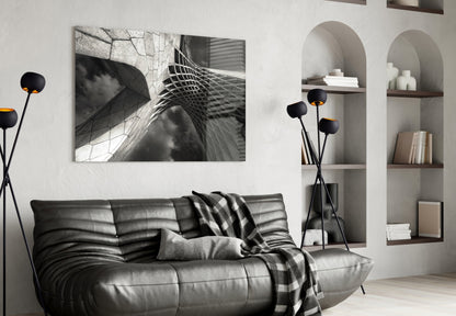 Monumental Lattice Arch Monochrome Glass Wall Art