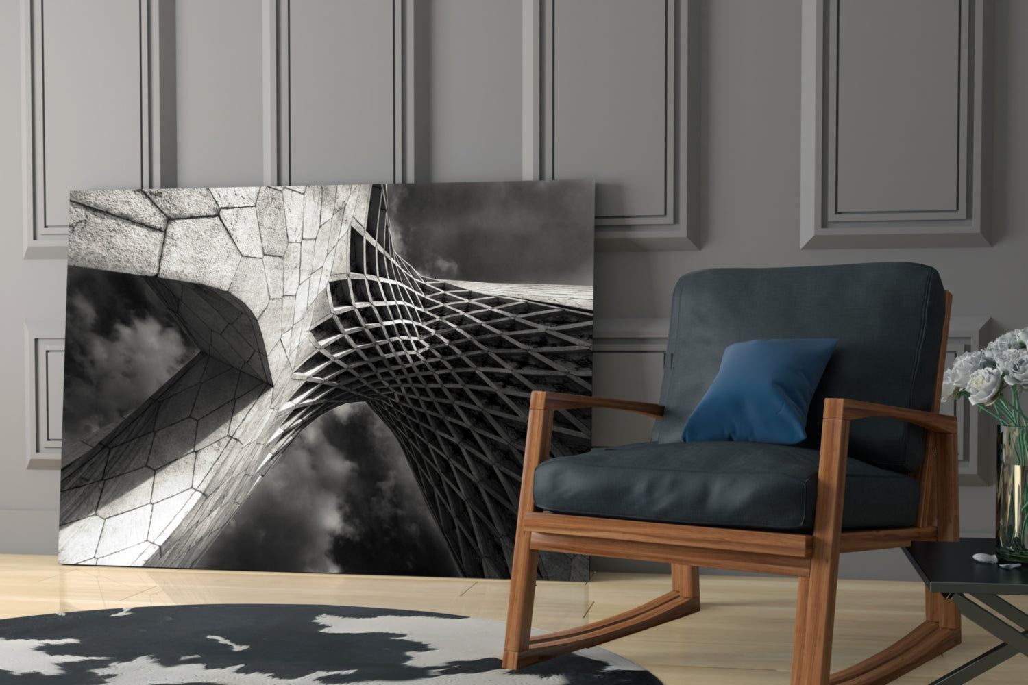 Monumental Lattice Arch Monochrome Glass Wall Art