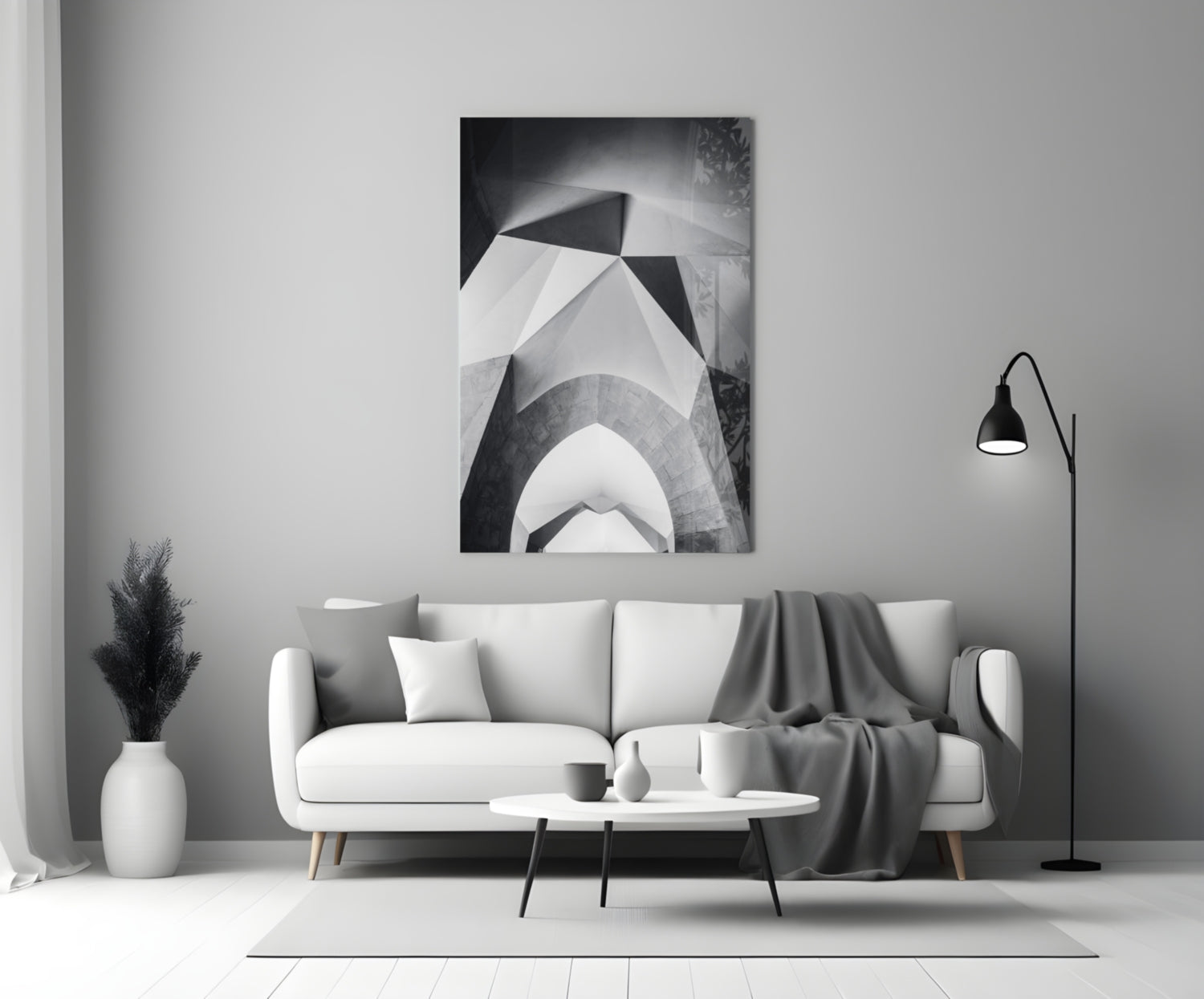 Faceted White Vault Ceiling Glass Wall Art
