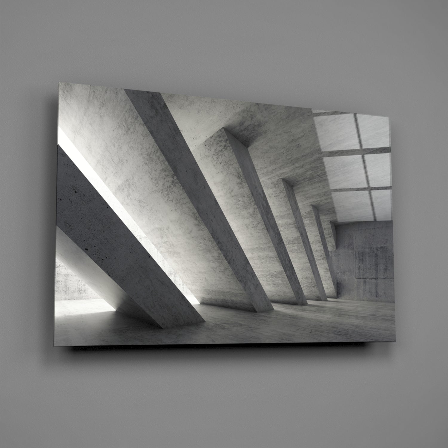 Slanted Concrete Columns Interior Glass Wall Art