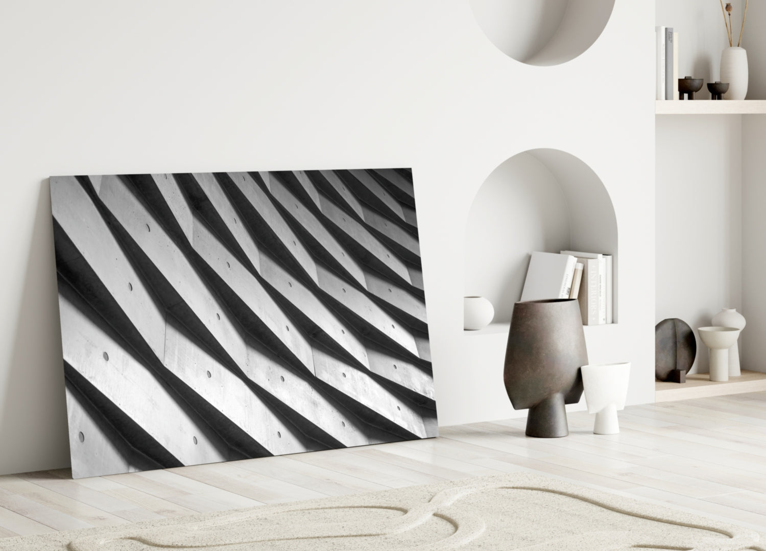 Rippled White Wall Shadows Glass Wall Art