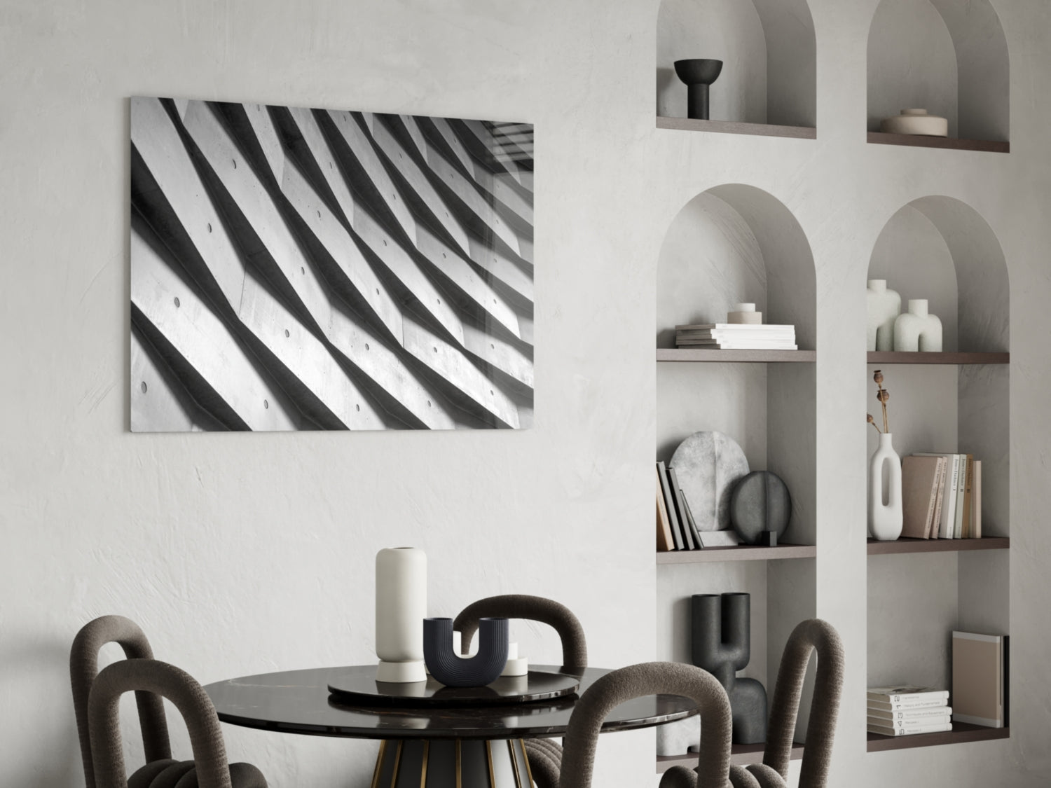Rippled White Wall Shadows Glass Wall Art