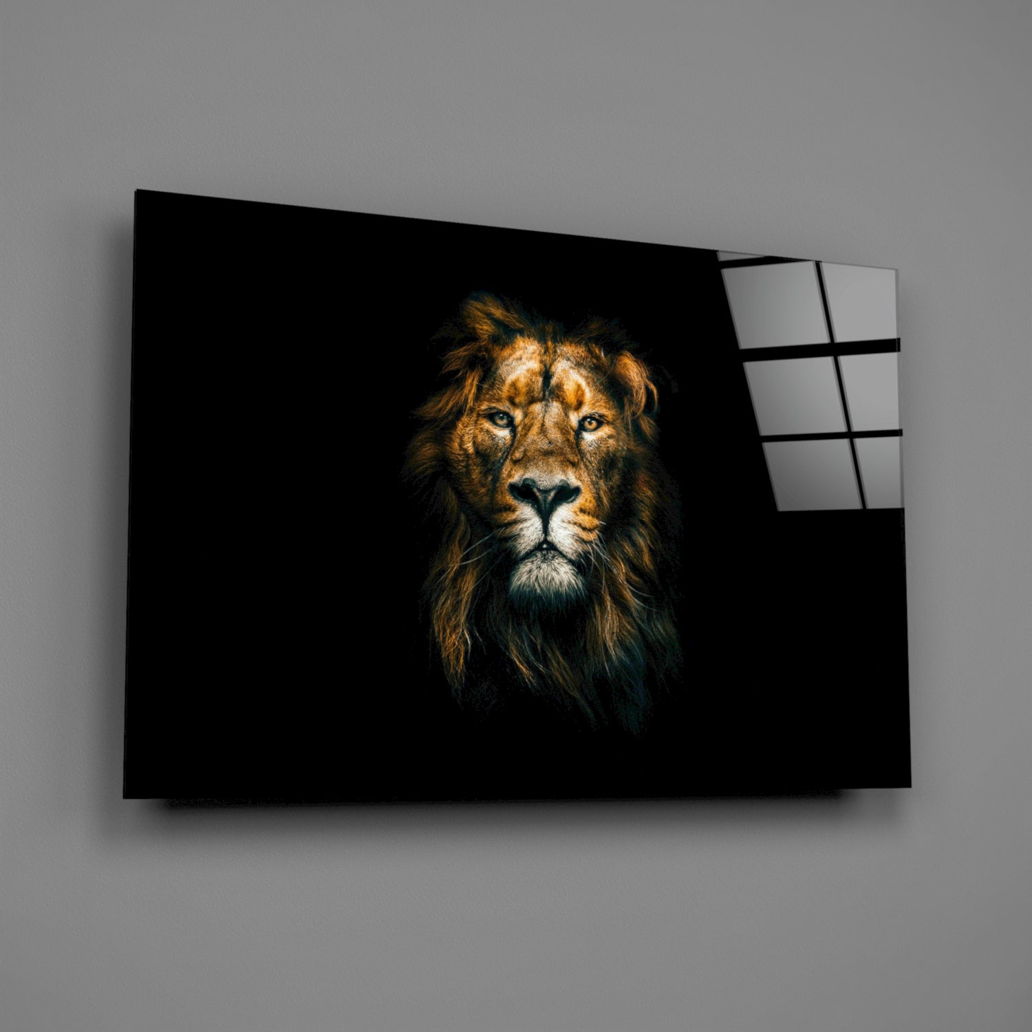 Golden Lion Head Dark Glass Wall Art