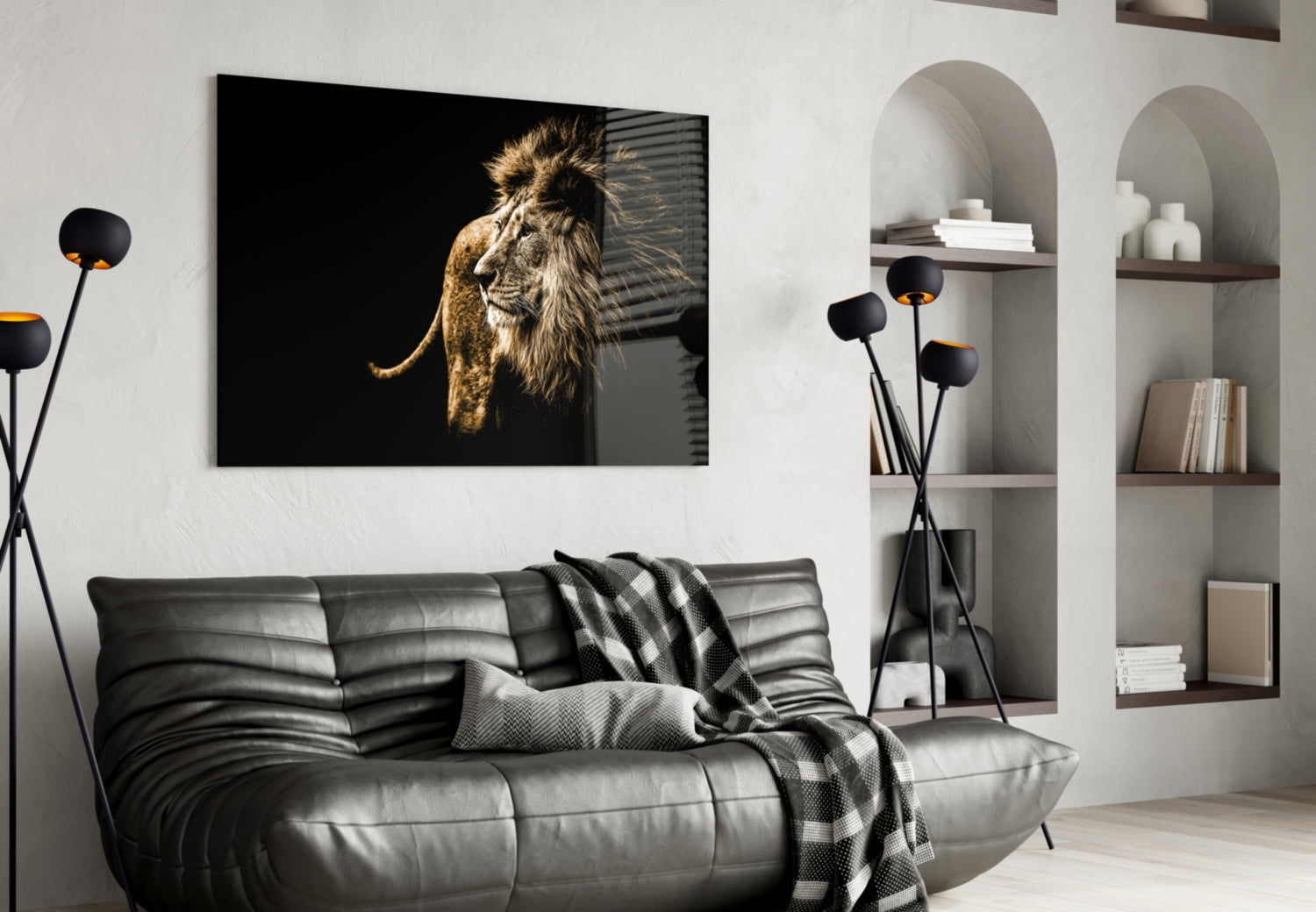 Golden Windswept Lion Profile Glass Wall Art