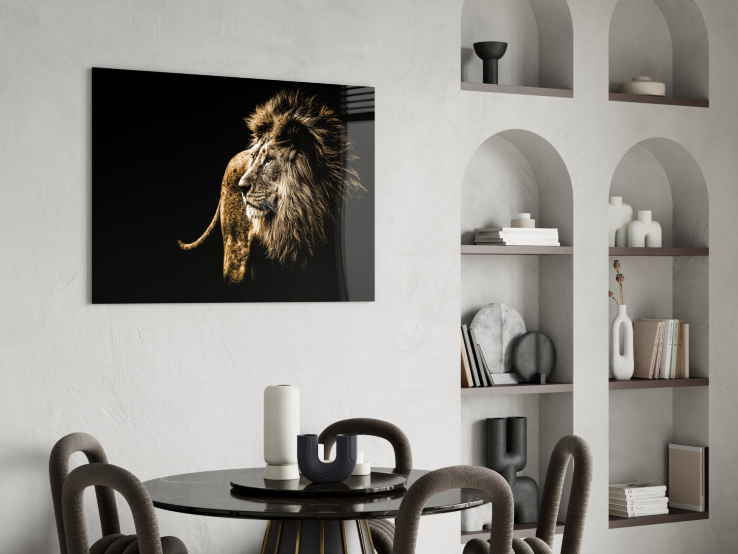 Golden Windswept Lion Profile Glass Wall Art
