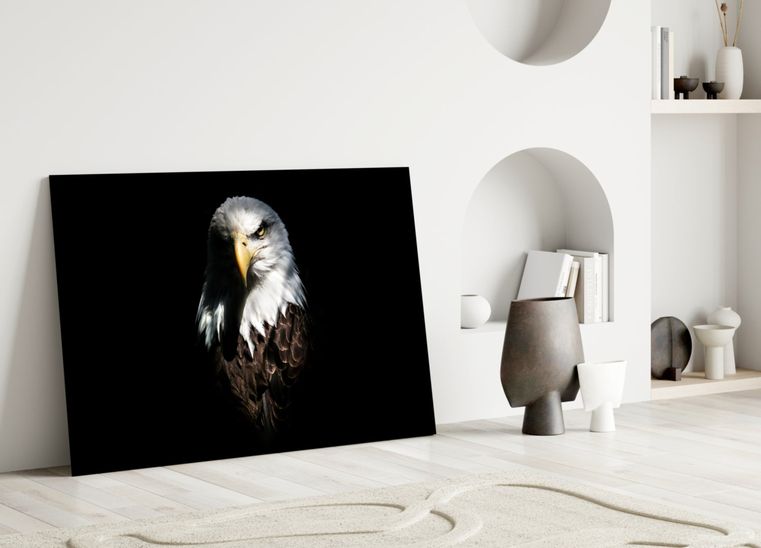 Dark Shadow Bald Eagle Glass Wall Art