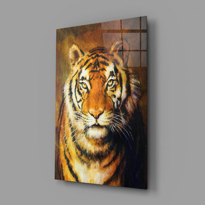 Golden Oil Painted Tiger Glass Wall Art