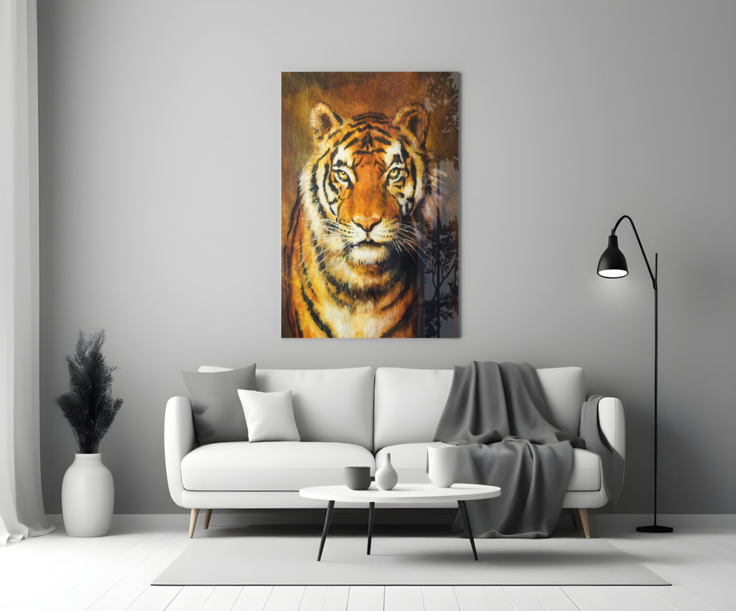 Golden Oil Painted Tiger Glass Wall Art