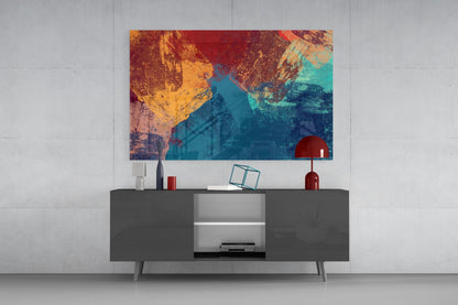 Red and Blue Grunge Paint Glass Wall Art