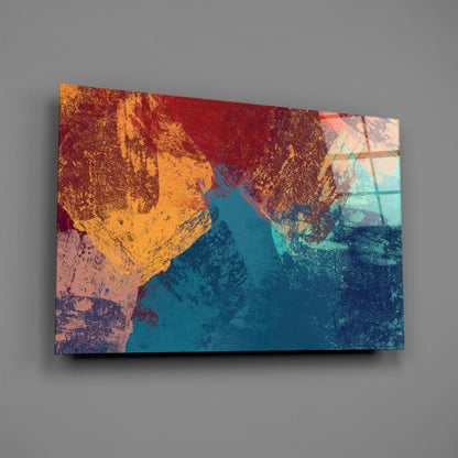 Red and Blue Grunge Paint Glass Wall Art