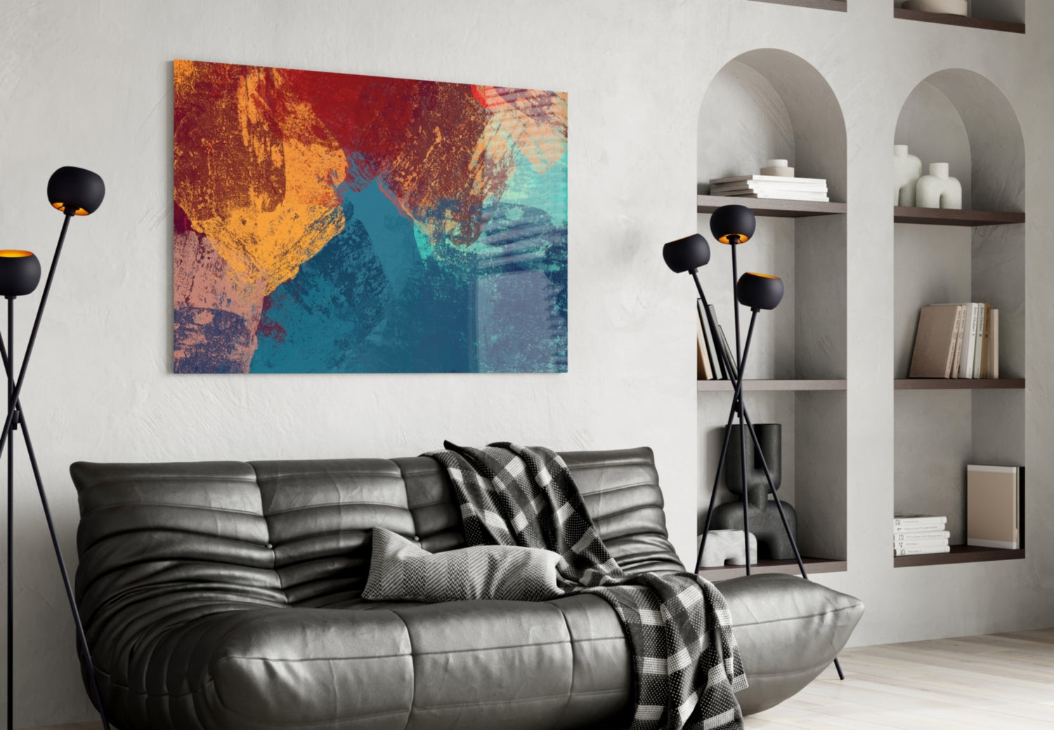 Red and Blue Grunge Paint Glass Wall Art