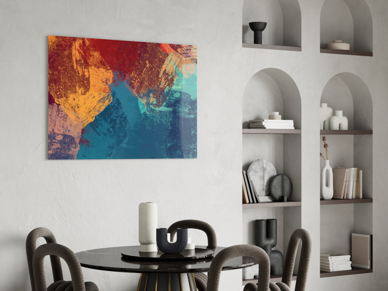 Red and Blue Grunge Paint Glass Wall Art