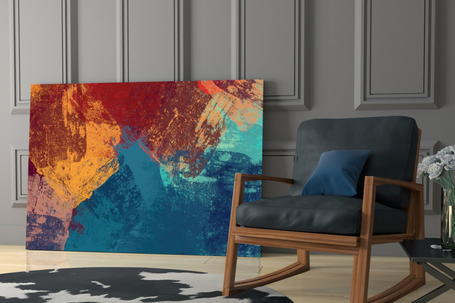 Red and Blue Grunge Paint Glass Wall Art