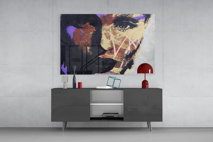 Purple Gold Grunge Face Glass Wall Art