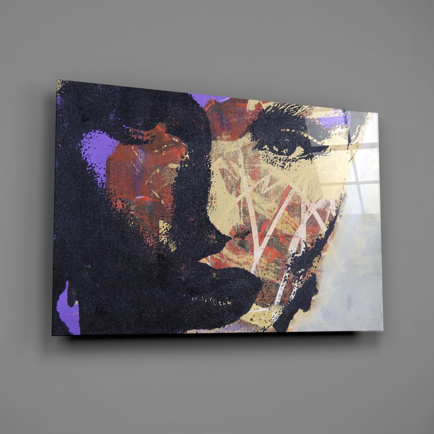 Purple Gold Grunge Face Glass Wall Art