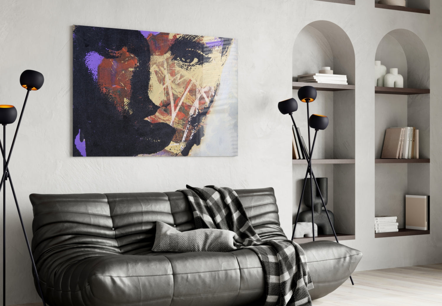 Purple Gold Grunge Face Glass Wall Art