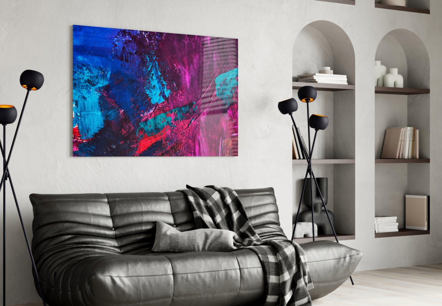Magenta Blue Paint Strokes Glass Wall Art