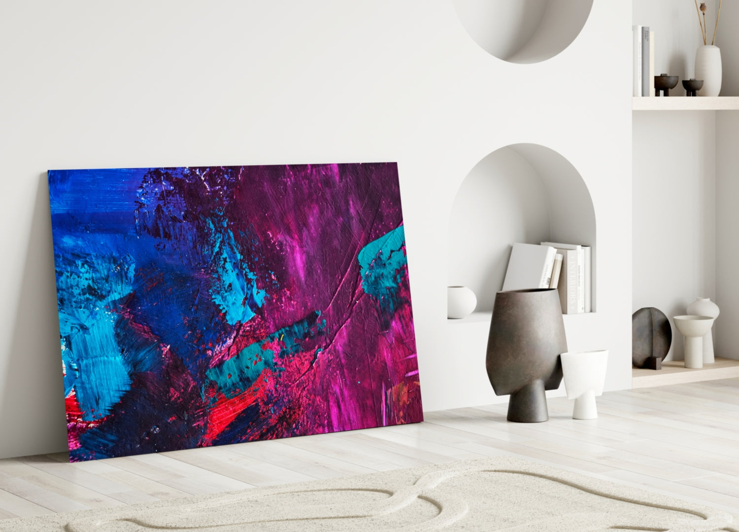 Magenta Blue Paint Strokes Glass Wall Art