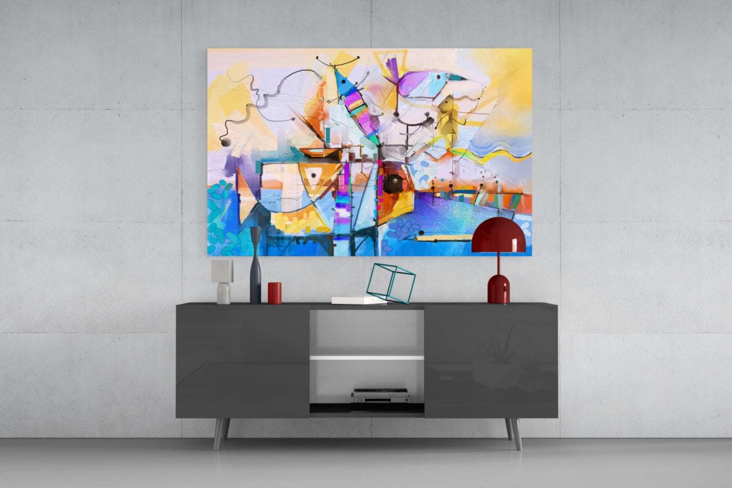 Cubist Harbor Sailboats Glass Wall Art