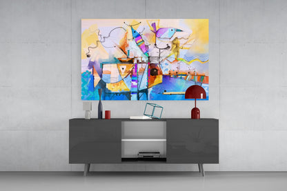 Cubist Harbor Sailboats Glass Wall Art