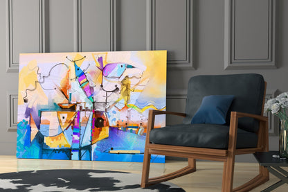 Cubist Harbor Sailboats Glass Wall Art
