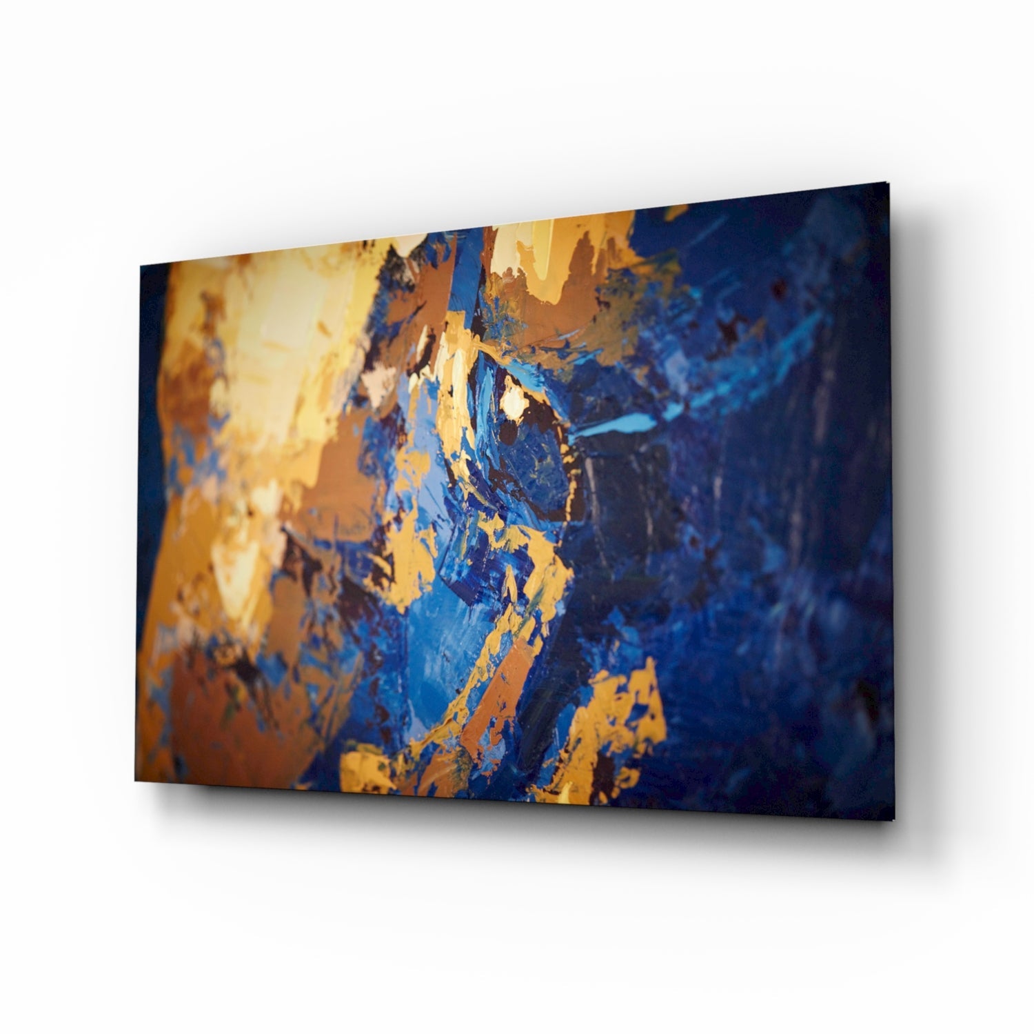 Blue and Gold Impasto Glass Wall Art