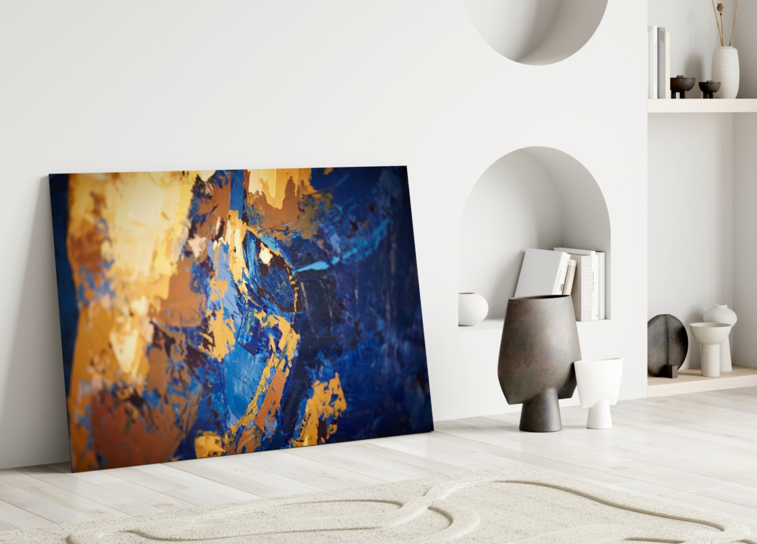 Blue and Gold Impasto Glass Wall Art
