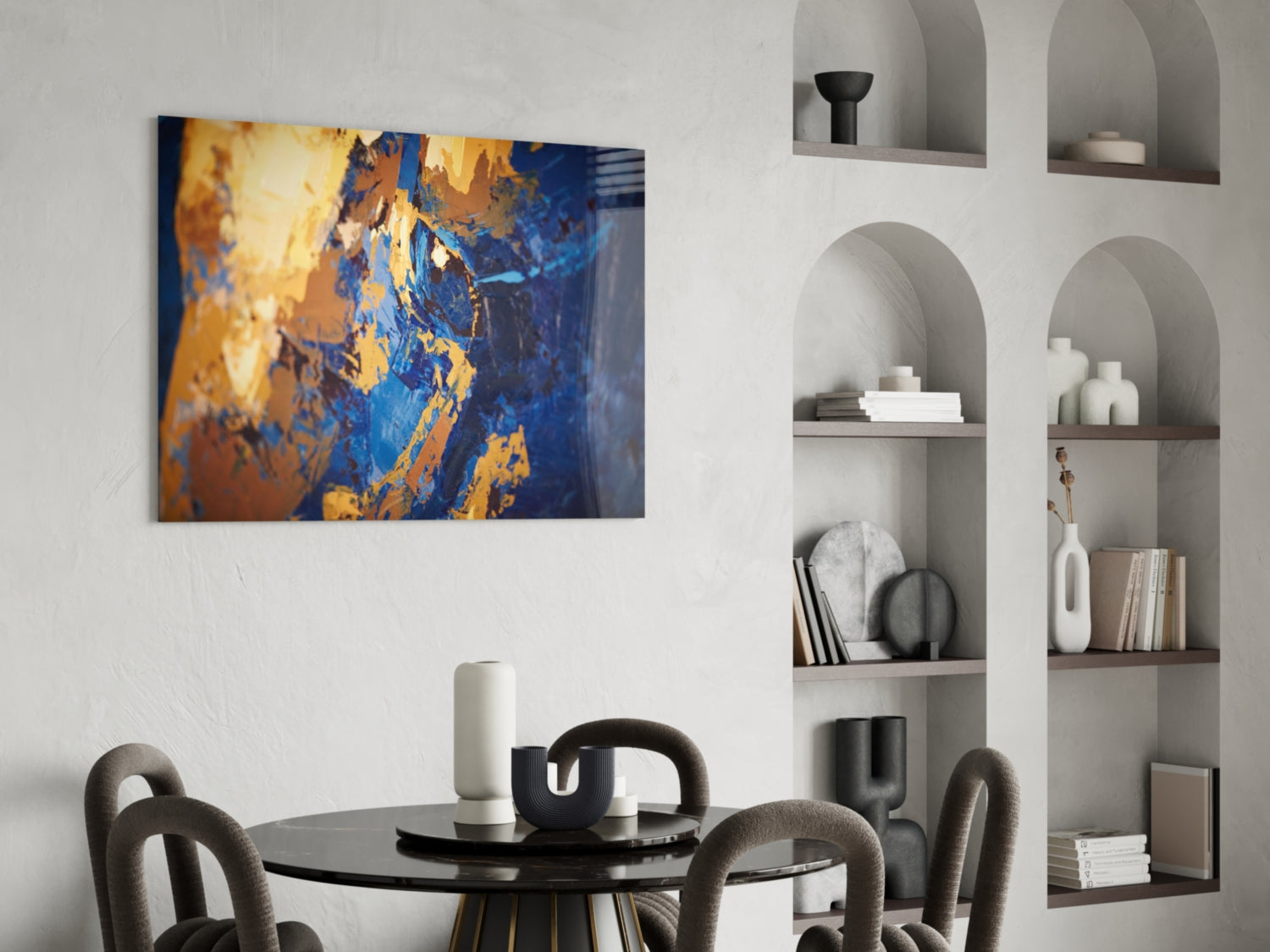 Blue and Gold Impasto Glass Wall Art