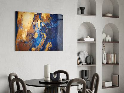 Blue and Gold Impasto Glass Wall Art