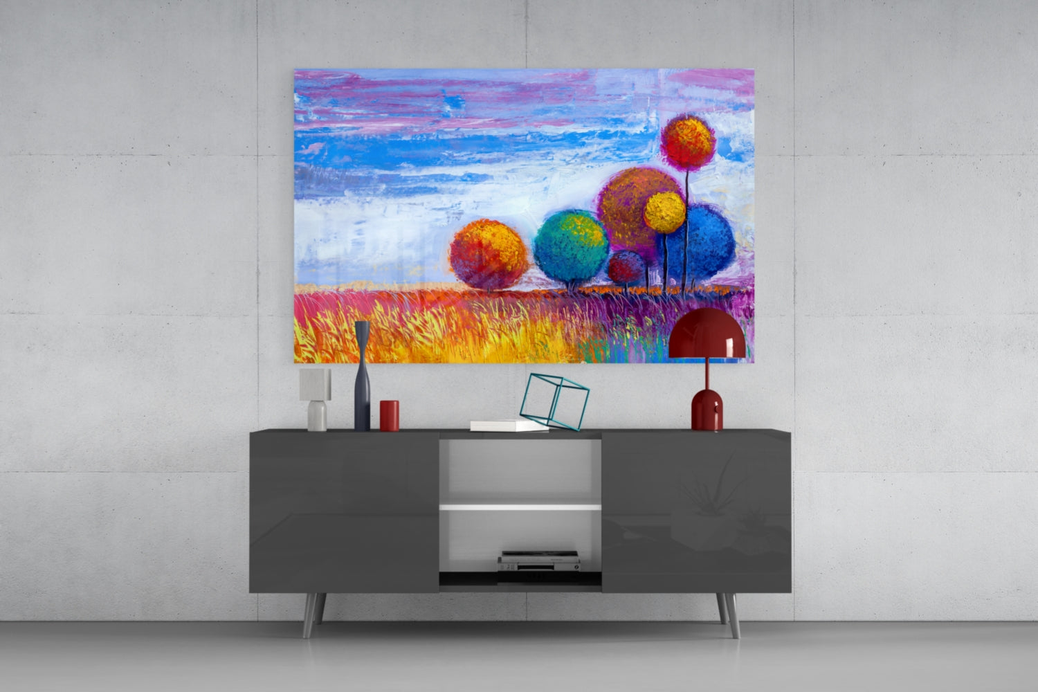 Palette Knife Round Lollipop Trees Glass Wall Art