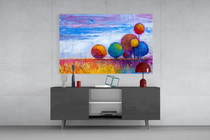 Palette Knife Round Lollipop Trees Glass Wall Art