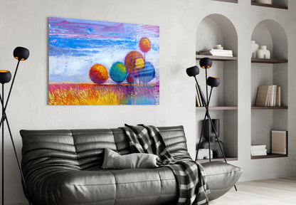 Palette Knife Round Lollipop Trees Glass Wall Art