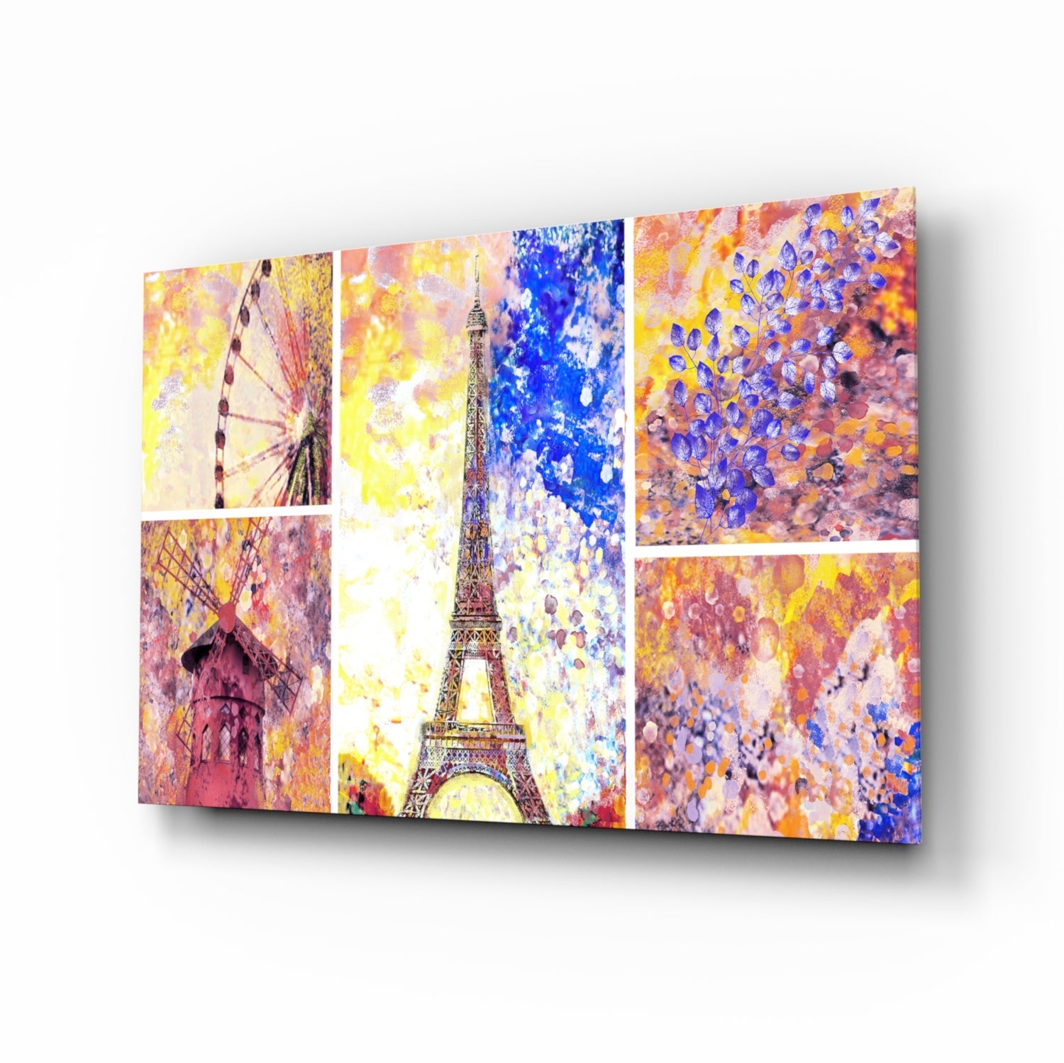 Paris Landmarks Watercolor Collage Glass Wall Art