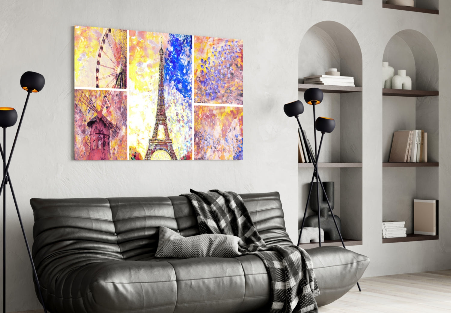 Paris Landmarks Watercolor Collage Glass Wall Art
