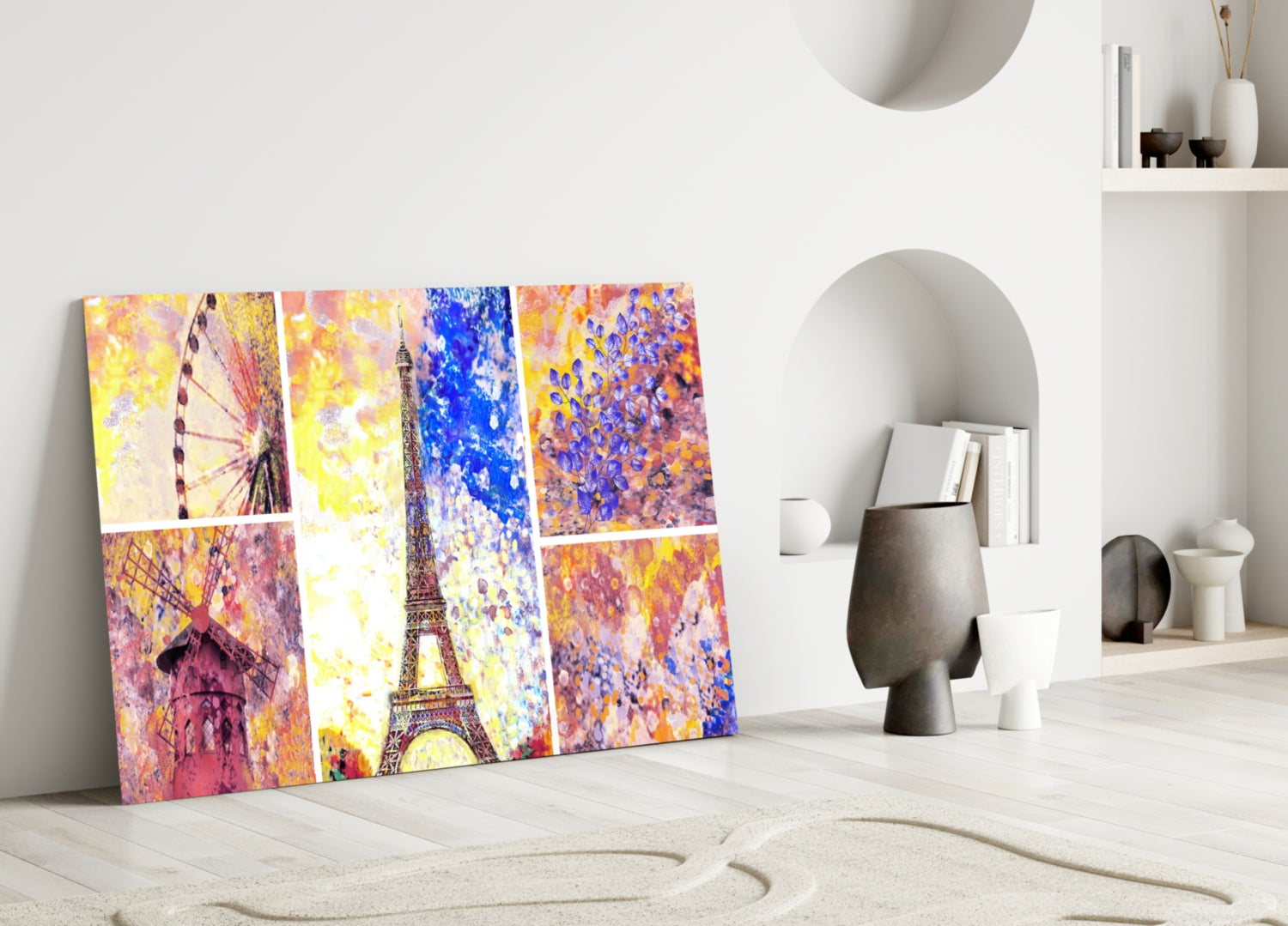 Paris Landmarks Watercolor Collage Glass Wall Art