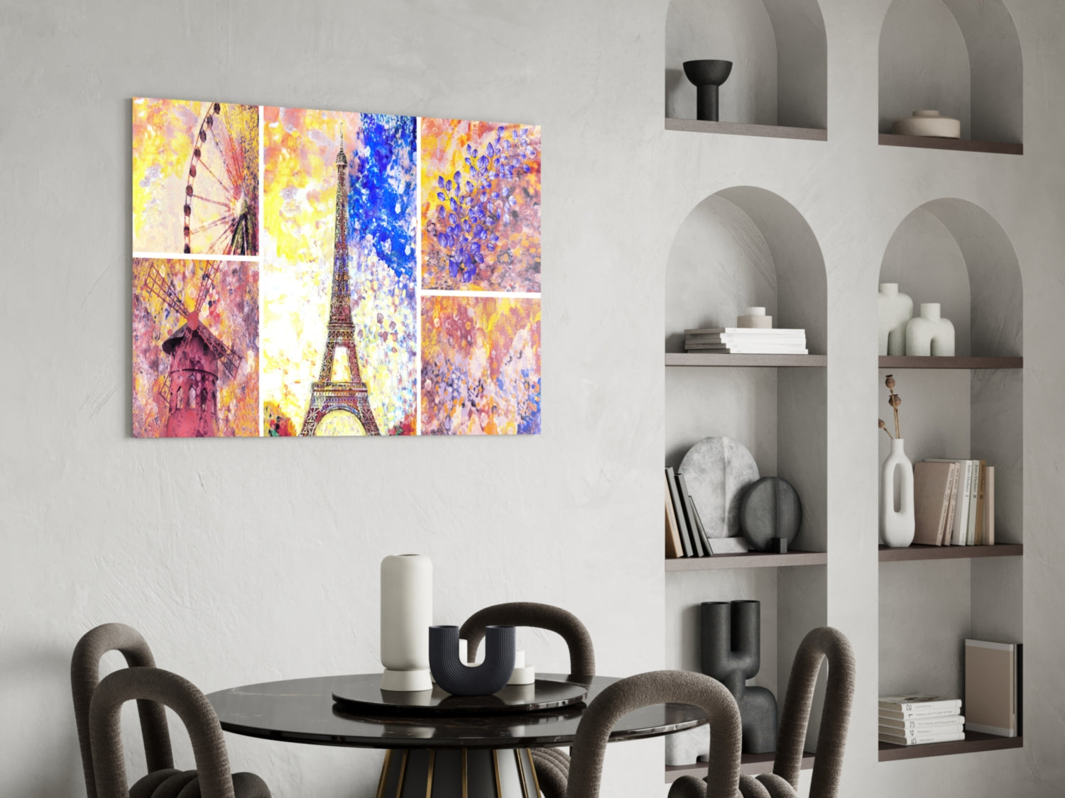 Paris Landmarks Watercolor Collage Glass Wall Art