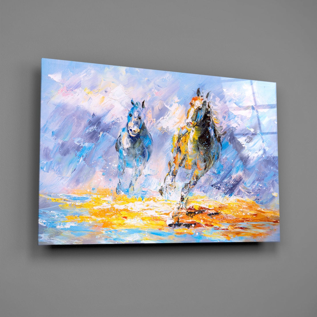 Impressionist Racing Horses Glass Wall Art