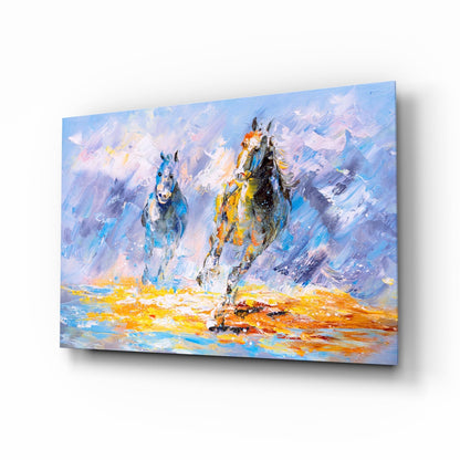 Impressionist Racing Horses Glass Wall Art