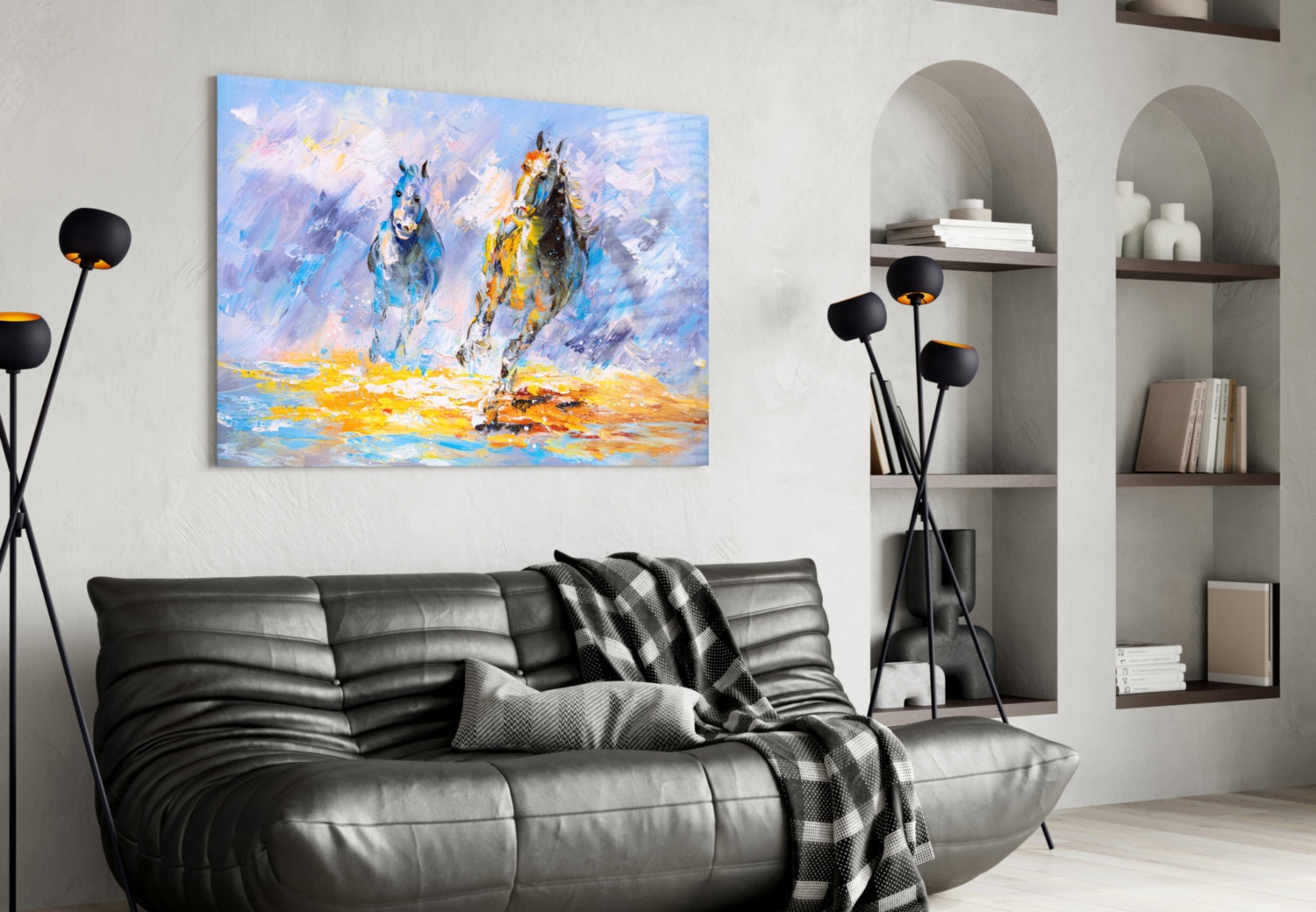 Impressionist Racing Horses Glass Wall Art