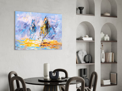 Impressionist Racing Horses Glass Wall Art