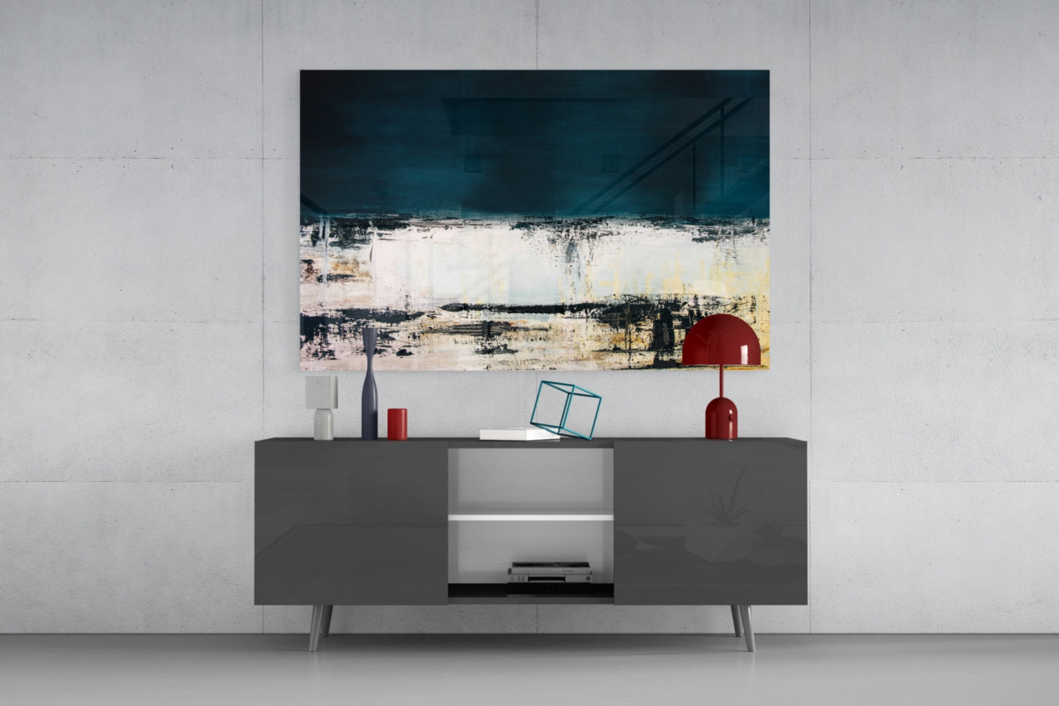 Navy and Cream Horizon Glass Wall Art