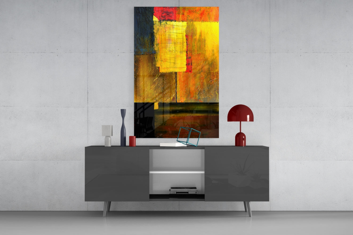 Golden Yellow Block Collage Glass Wall Art