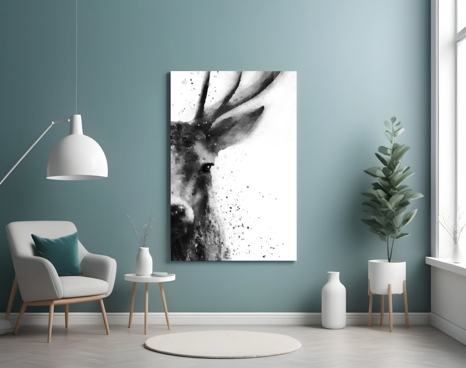 Watercolor Ink Deer Splatter Glass Wall Art