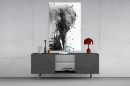 Ink Splatter Elephant Head Glass Wall Art