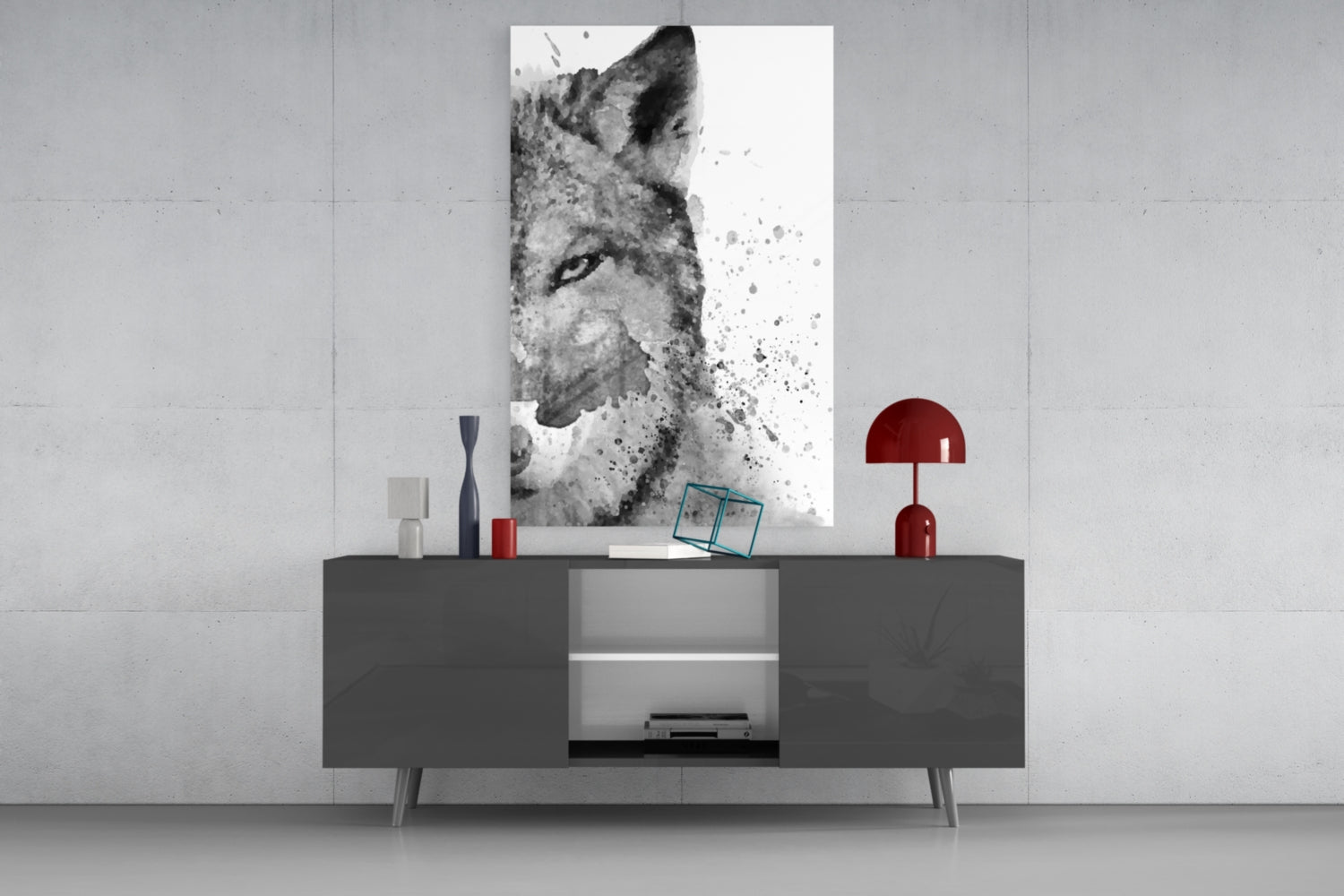 Watercolor Half Face Wolf Glass Wall Art