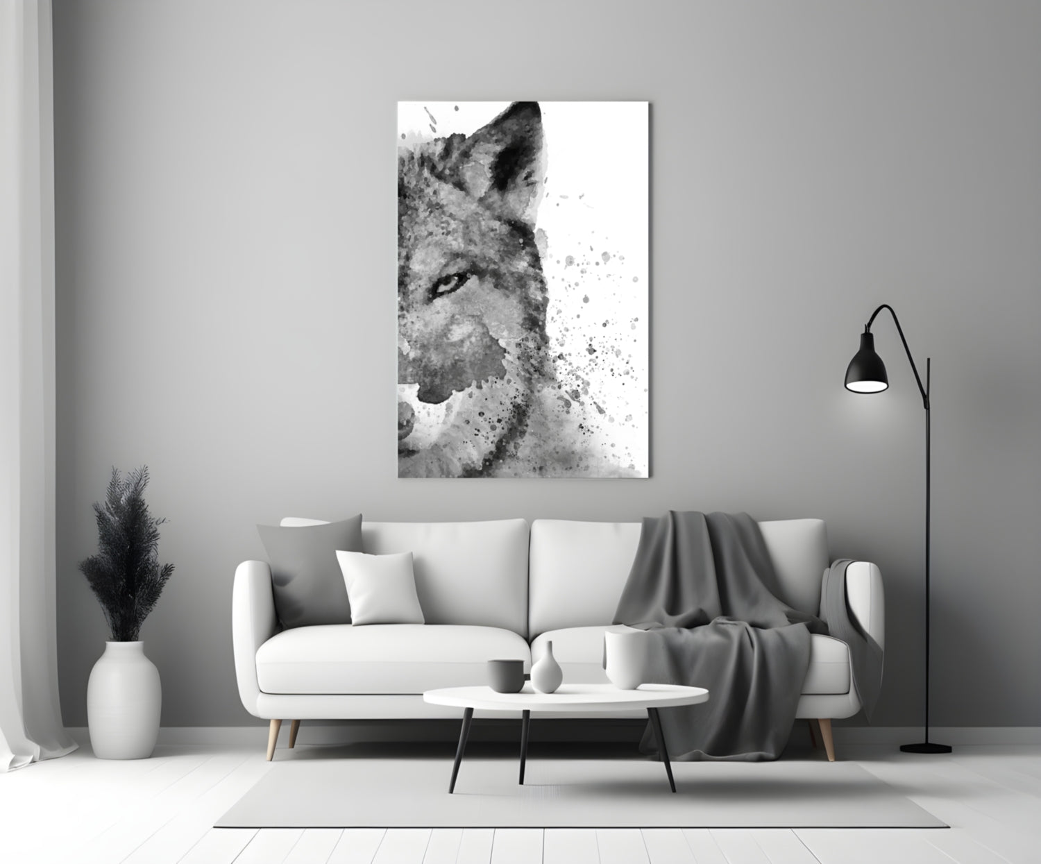Watercolor Half Face Wolf Glass Wall Art