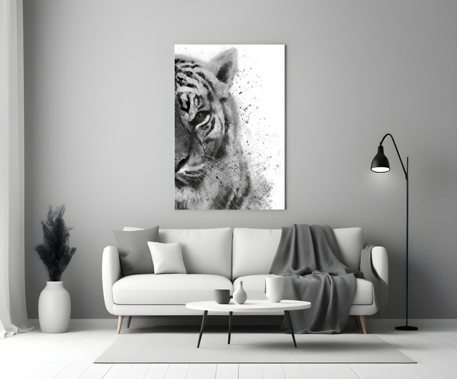 Ink Splatter Tiger Head Glass Wall Art