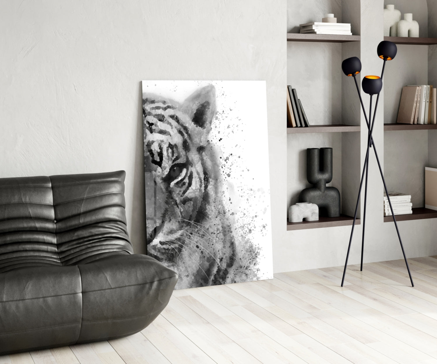 Ink Splatter Tiger Head Glass Wall Art