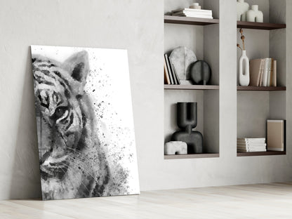 Ink Splatter Tiger Head Glass Wall Art